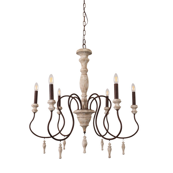 Ophelia & Co. Fellers 6 Light Candle Style Classic Chandelier with Wood Accents & Reviews